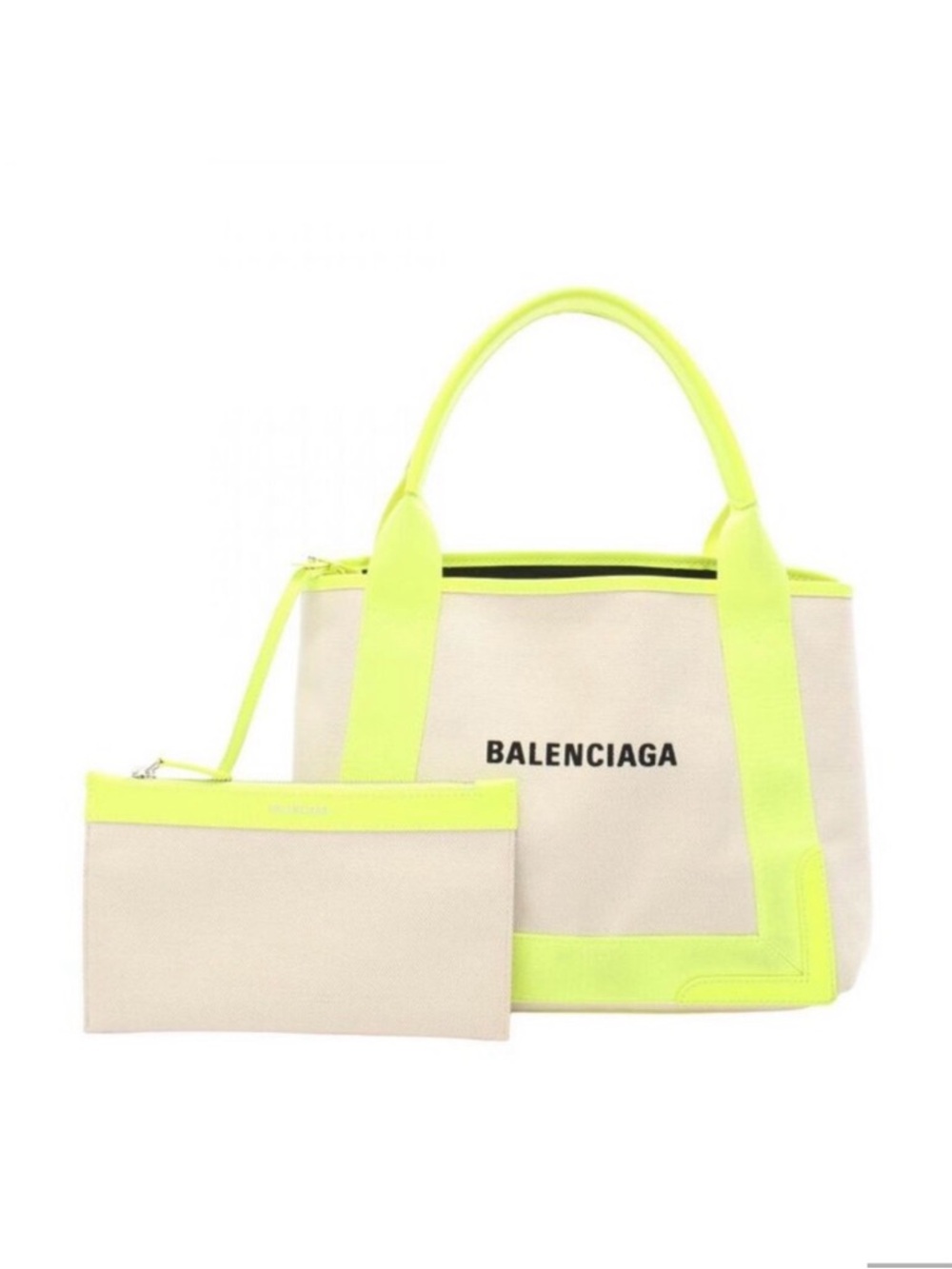 Balenciaga Beige Canvas Tote with Neon Yellow Trim